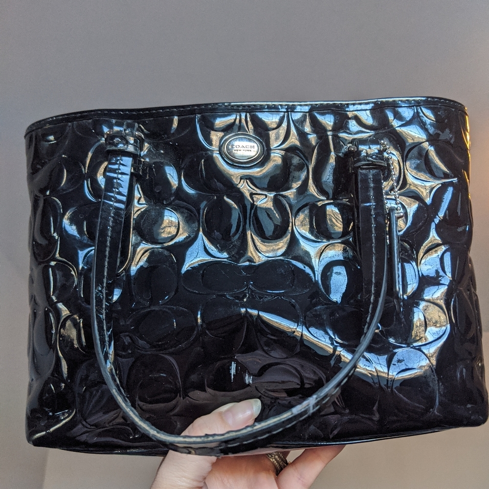 Black patent leather Coach bag